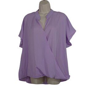 Shein Curve Lavender Purple Short Sleeve Wrap Blouse Women Size 0XL US Size 12W